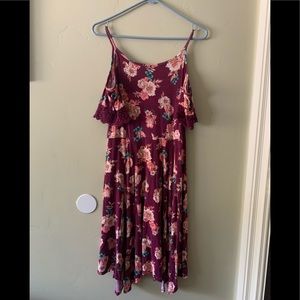 Maroon cut out shoulders floral dress